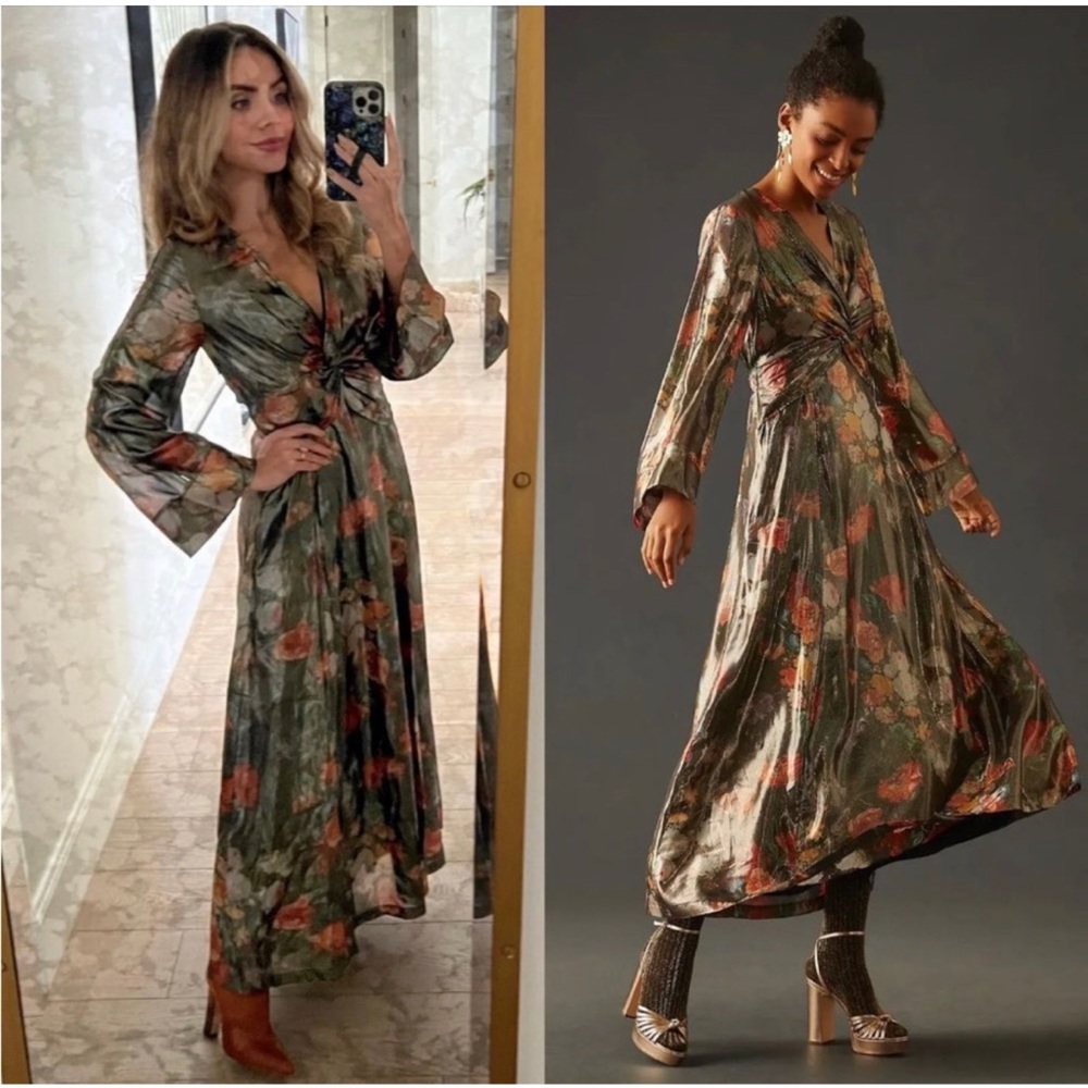 Anthropologie Floral Maxi Dress - Green and Red